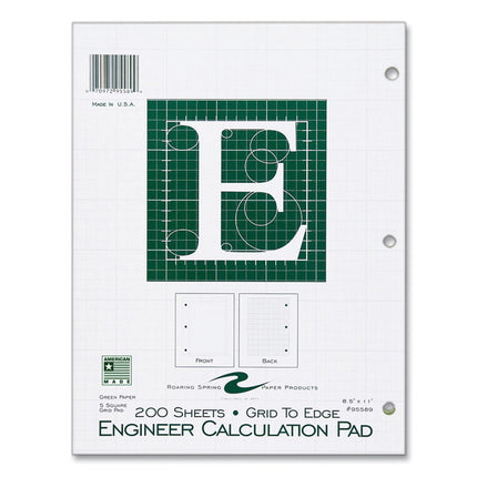 Engineer Pad, (1.25" Margin), Quad Rule (5 sq/in, 1 sq/in), 200 Light Green 8.5 x 11 Sheets/Pad, 12/Carton