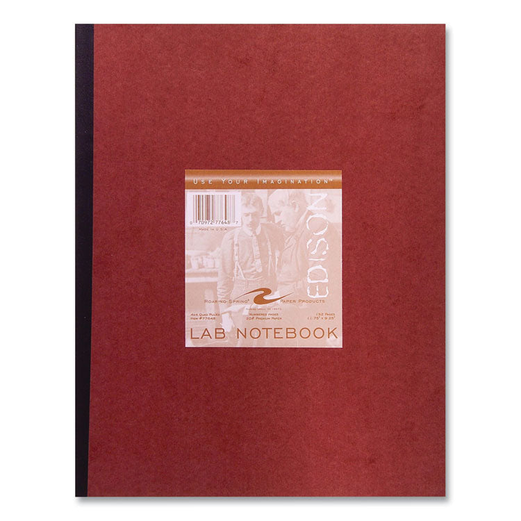 Lab and Science Numbered Notebook, Quadrille Rule (4 sq/in), Red Cover, (76) 11.75 x 9.25 Sheets, 24/Carton