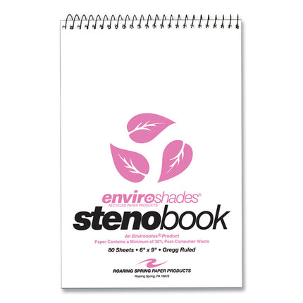 EnviroShades Steno Pad, Gregg Rule, White Cover, 80 Pink 6 x 9 Sheets, 24 Pads/Carton