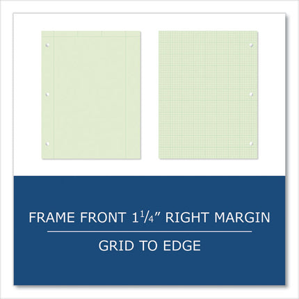 Engineer Pad, (1.25" Margin), Quad Rule (5 sq/in, 1 sq/in), 100 Light Green 8.5 x 11 Sheets/Pad, 24/Carton