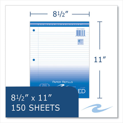Loose Leaf Paper, 8.5 x 11, 3-Hole Punched, College Rule, White, 150 Sheets/Pack, 24 Packs/Carton