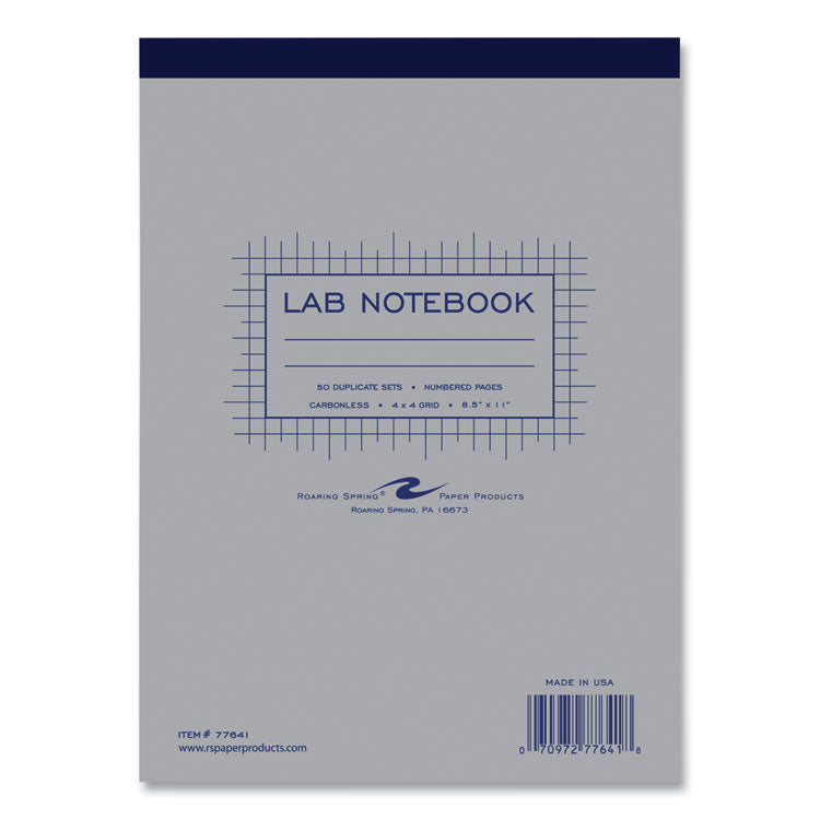 Lab and Science Two-Part Carbonless Notepad, Quad Rule (4 sq/in), Gray Cover, (50) 8.5 x 11 White/Blue Sets, 24/Carton