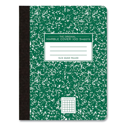 Hardcover Marble Composition Book, Quadrille Rule (5 sq/in), Green Marble Cover, (100) 9.75 x 7.5 Sheets, 24/Carton