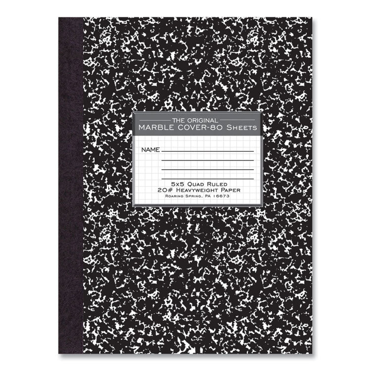 Hardcover Marble Composition Book, Quadrille Rule (5 sq/in), Black Marble Cover, (80) 10.25 x 7.88 Sheets, 24/Carton