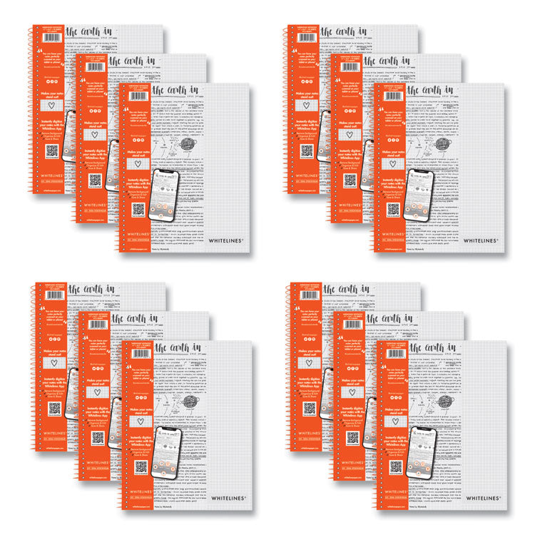 Whitelines Notebook, Quadrille Rule (5 sq/in), Gray/Orange Cover, (70) 11 x 8.5 Sheets, 12/Carton