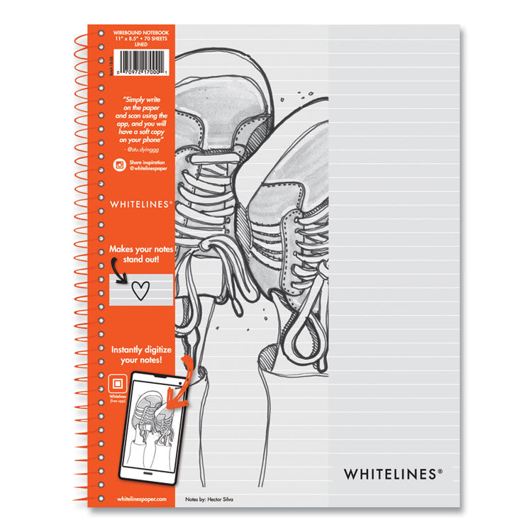 Whitelines Notebook, Medium/College Rule, Gray/Black/Orange Cover, (70) 11 x 8.5 Sheets, 12/Carton