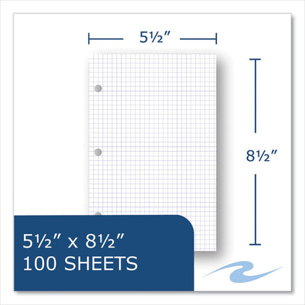Graph Filler Paper, 3-Hole, Quadrille: 5 sq in, (100) 8.5 x 5.5 Sheets, 48/Carton
