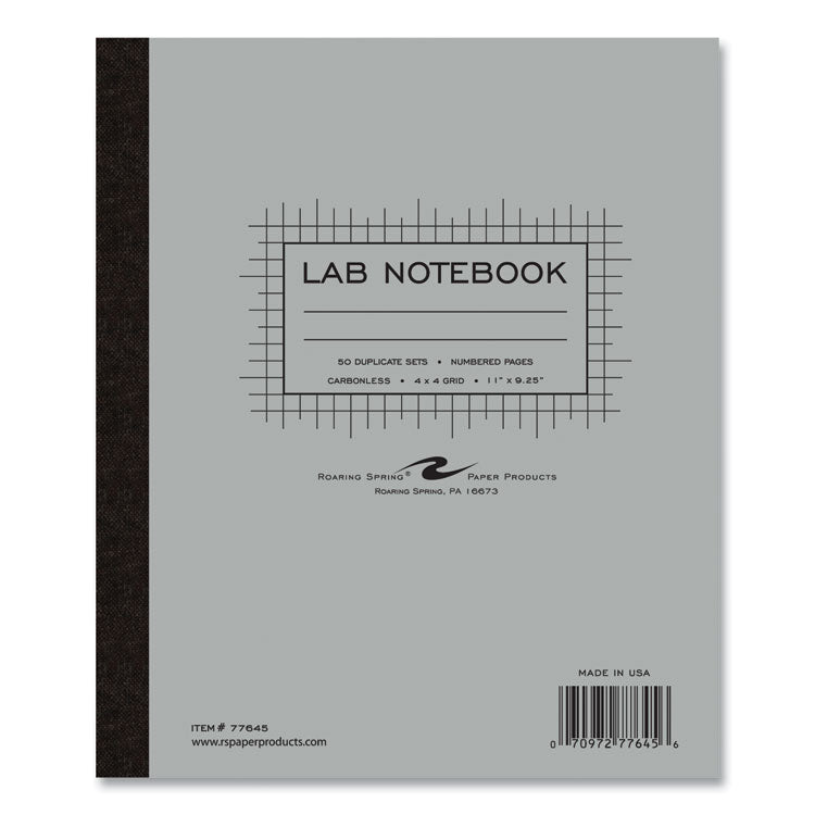 Lab and Science Two-Part Carbonless Notebook, Quadrille Rule (4 sq/in), Gray Cover, (50) 11 x 9.25 Sheets, 12/Carton