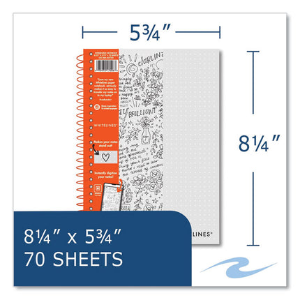 Whitelines Notebook, Dotted Rule (5 mm), Gray/Orange Cover, (70) 8.25 x 5.75 Sheets, 12/Carton