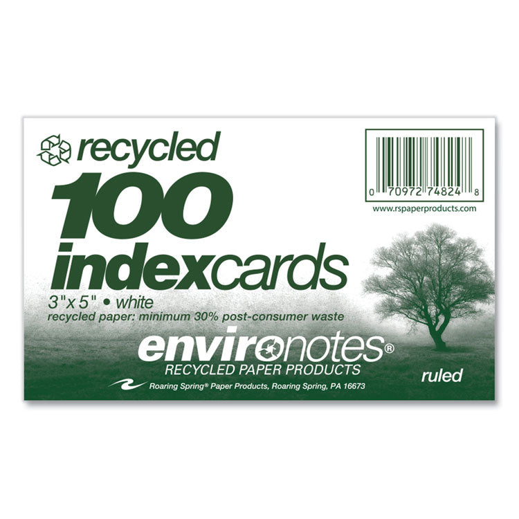 Environotes Recycled Index Cards, Narrow Rule, 3 x 5 White, 100 Cards, 36/Carton