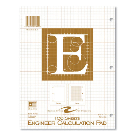 Engineer Pad, Quadrille Rule (5 sq/in), 100 Buff 8.5 x 11 Sheets, 24/Carton