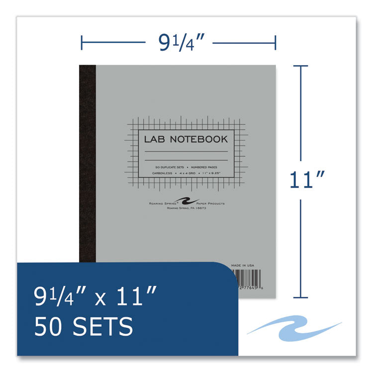 Lab and Science Two-Part Carbonless Notebook, Quadrille Rule (4 sq/in), Gray Cover, (50) 11 x 9.25 Sheets, 12/Carton
