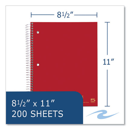 Wirebound Notebook with Tabs, 5-Subject, Medium/College Rule, Randomly Assorted Cover Colors, (200) 11 x 8.5 Sheets, 12/CT