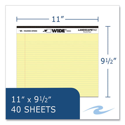 WIDE Landscape Format Writing Pad, Medium/College Rule, 40 Canary 11 x 9.5 Sheets, 18/Carton