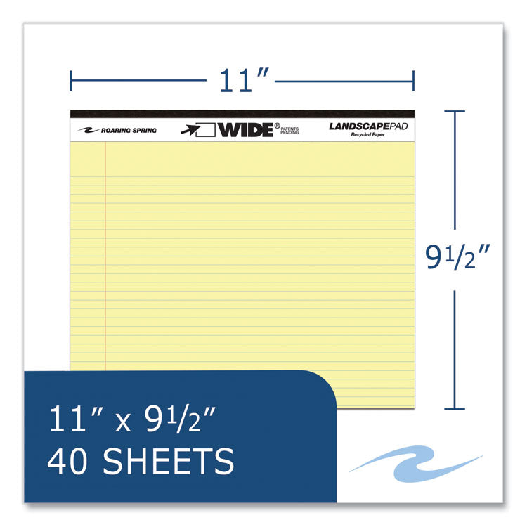 WIDE Landscape Format Writing Pad, Medium/College Rule, 40 Canary 11 x 9.5 Sheets, 18/Carton