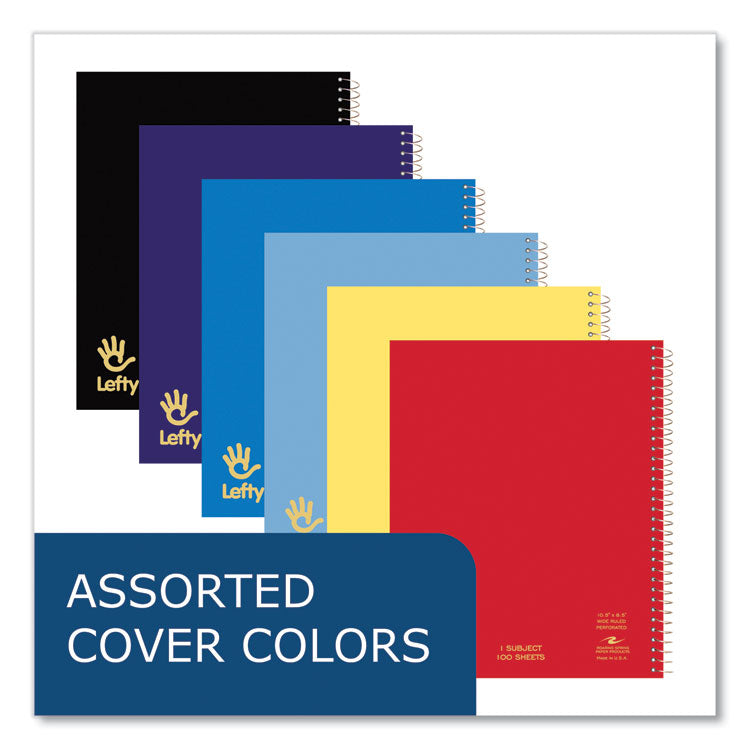 Lefty Notebook, 1-Subject, Wide/Legal Rule, Randomly Assorted Cover Colors, (100) 10.5 x 8.5 Sheets, 24/Carton