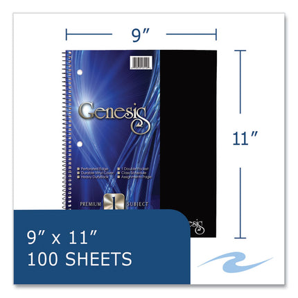 Genesis Notebook, 1-Subject, Medium/College Rule, Randomly Assorted Cover Colors, (100) 11 x 9 Sheets, 12/Carton