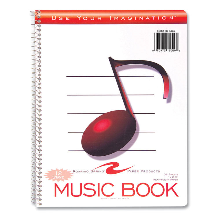 Music Notebook, Music Transcription Format: 12 Staves, White Cover, (32) 11 x 8.5 Sheets, 24/Carton