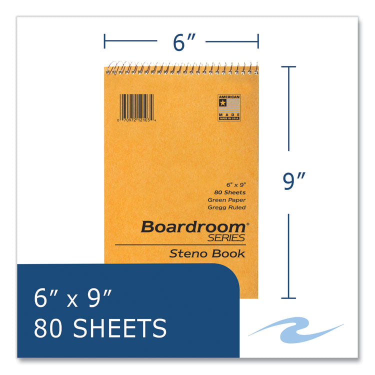 Boardroom Series Steno Pad, Gregg Ruled, Brown Cover, 80 Green 6 x 9 Sheets, 72 Pads/Carton