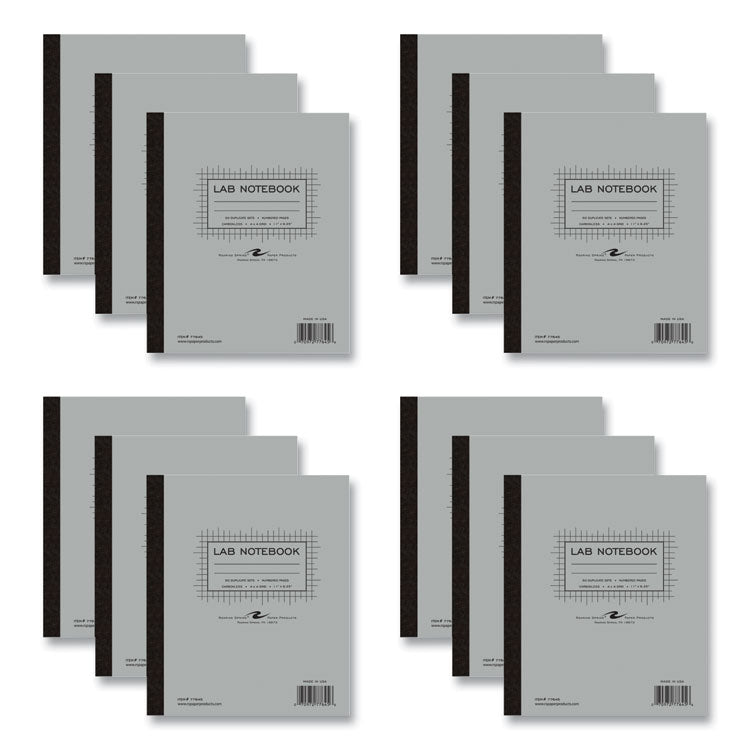 Lab and Science Two-Part Carbonless Notebook, Quadrille Rule (4 sq/in), Gray Cover, (50) 11 x 9.25 Sheets, 12/Carton