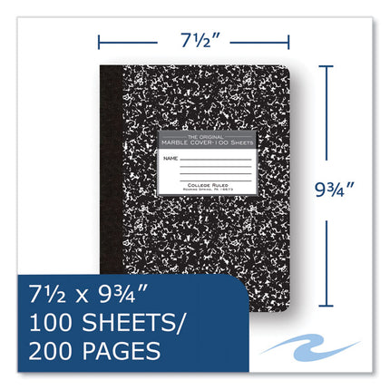 Hardcover Marble Composition Book, Medium/College Rule, Black Marble Cover, (100) 9.75 x 7.5 Sheets, 24/Carton