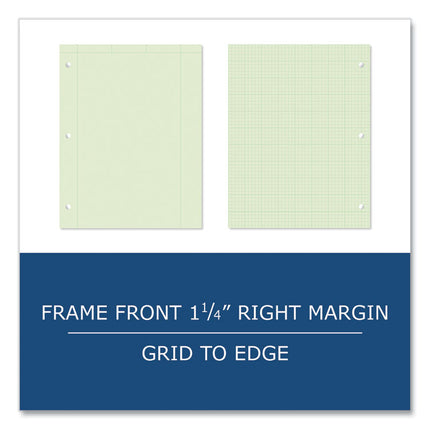 Engineer Pad, (1.25" Margin), Quad Rule (5 sq/in, 1 sq/in), 200 Light Green 8.5 x 11 Sheets/Pad, 12/Carton
