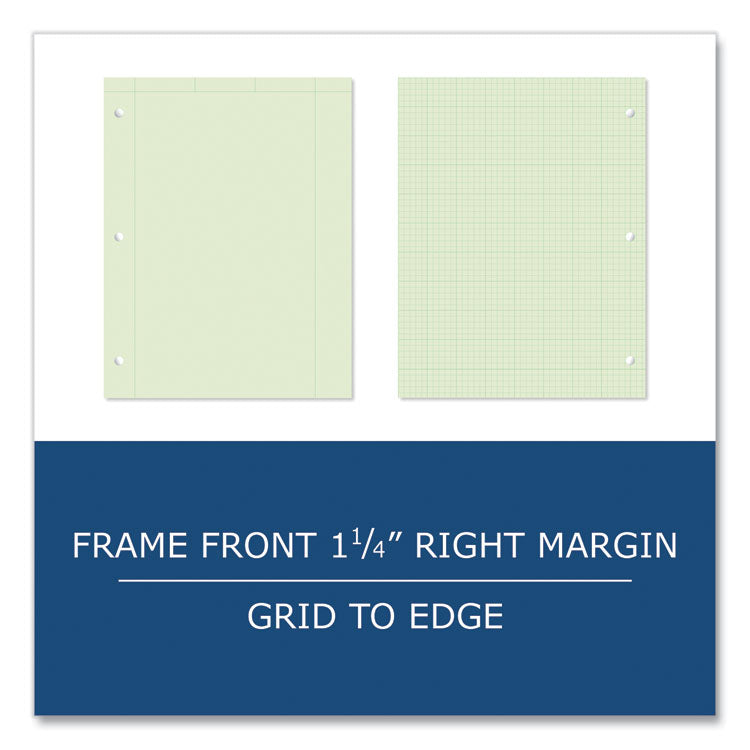 Engineer Pad, (1.25" Margin), Quad Rule (5 sq/in, 1 sq/in), 200 Light Green 8.5 x 11 Sheets/Pad, 12/Carton