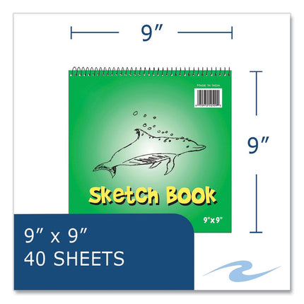 Kids Sketch Notepad, Green Cover, 40 White 9 x 9 Sheets, 12/Carton