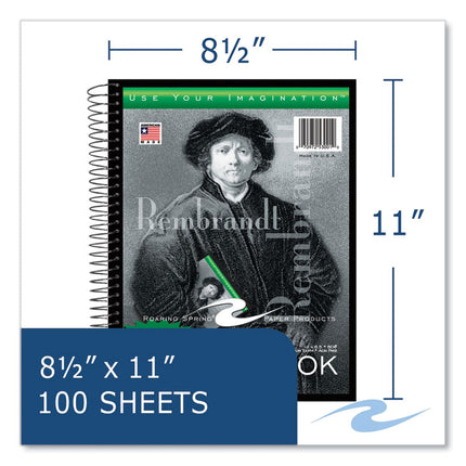 Sketch Book, 60 lb Drawing Paper Stock, Black/Green/White Cover, (100) 11 x 8.5 Sheets, 12/Carton