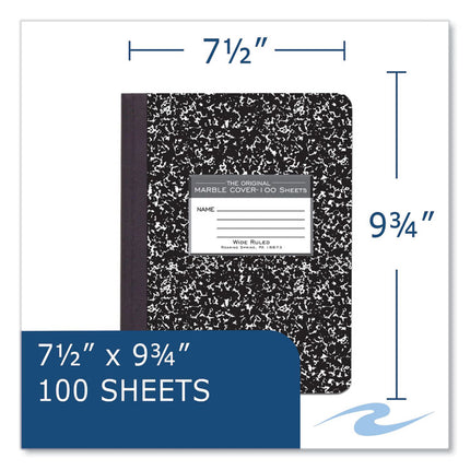 Hardcover Marble Composition Book, Wide/Legal Rule, Black Marble Cover, (100) 9.75 x 7.5 Sheets, 12/Carton