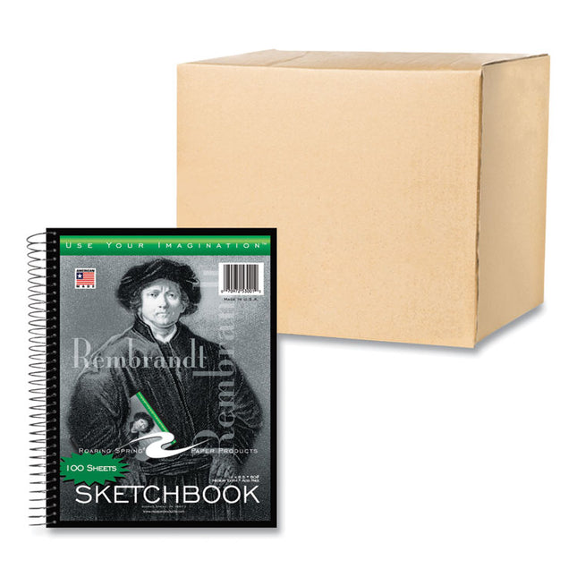 Sketch Book, 60 lb Drawing Paper Stock, Black/Green/White Cover, (100) 11 x 8.5 Sheets, 12/Carton