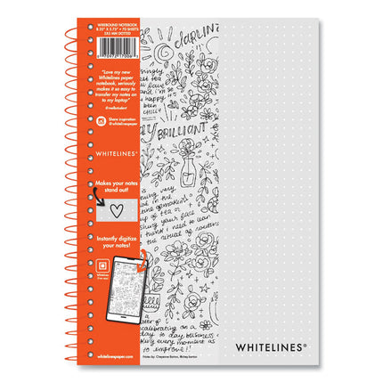 Whitelines Notebook, Dotted Rule (5 mm), Gray/Orange Cover, (70) 8.25 x 5.75 Sheets, 12/Carton