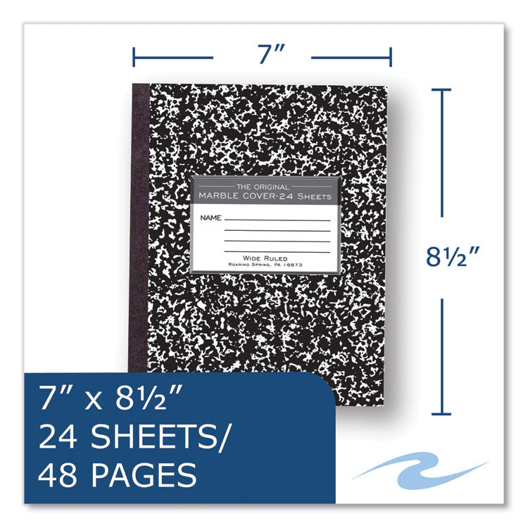Flexible Cover Marble Composition Notebook, Wide/Legal Rule, Black Marble Cover, (100) 8.5 x 7 Sheets, 144/Carton