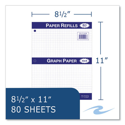 Graph Filler Paper, 3-Hole, 8.5 x 11, Quadrille: 4 sq/in, 80 Sheets/Pack, 24 Packs/Carton