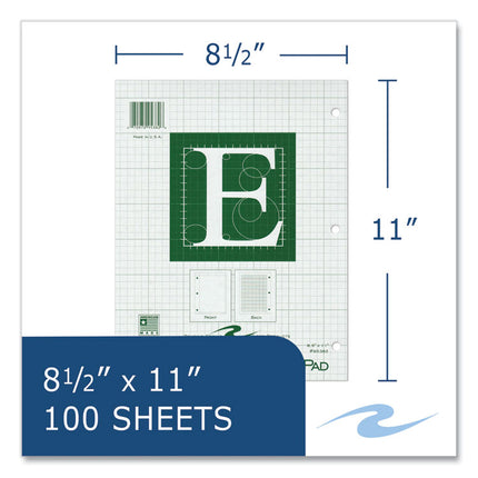 Engineer Pad, (0.5" Margins), Quad Rule (5 sq/in, 1 sq/in) 100 Light Green 8.5 x 11 Sheets/Pad, 24/Carton