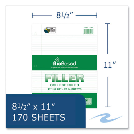 Filler Paper, 3-Hole, 8.5 x 11, College Rule, 170 Sheets/Pack, 12 Packs/Carton