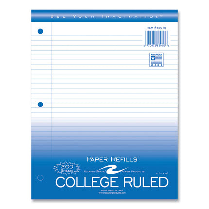 Loose Leaf Paper, 8.5 x 11, 3-Hole Punched, College Rule, White, 200 Sheets/Pack, 24 Packs/Carton