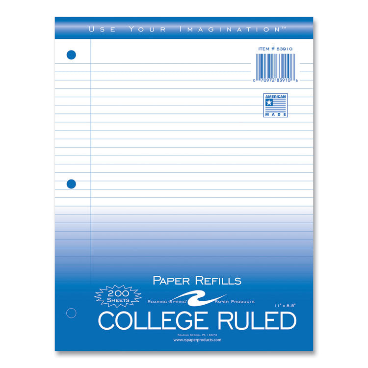 Loose Leaf Paper, 8.5 x 11, 3-Hole Punched, College Rule, White, 200 Sheets/Pack, 24 Packs/Carton