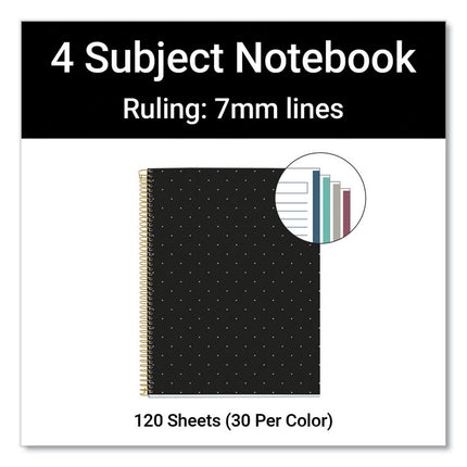 MR M Fashion Notebook, 4-Subject, Medium/College Rule, Black/Gold Cover, (120) 11 x 8.5 Sheets, 5/Carton
