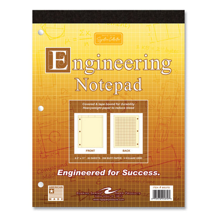 Covered Engineering Pad, 5 sq/in Quadrille Rule, 80 Buff 8.5 x 11 Sheets, 24/Carton