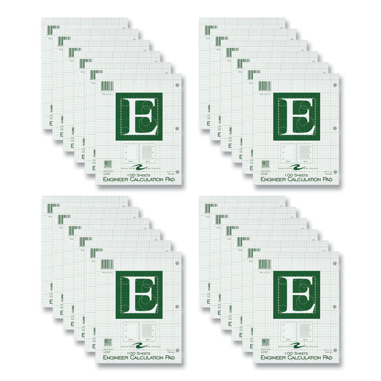 Engineer Pad, (0.5" Margins), Quad Rule (5 sq/in, 1 sq/in) 100 Light Green 8.5 x 11 Sheets/Pad, 24/Carton