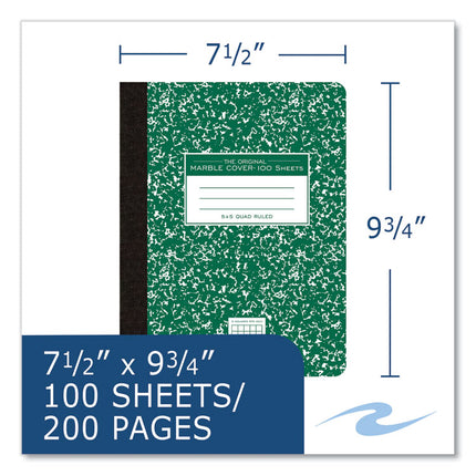 Hardcover Marble Composition Book, Quadrille Rule (5 sq/in), Green Marble Cover, (100) 9.75 x 7.5 Sheets, 24/Carton