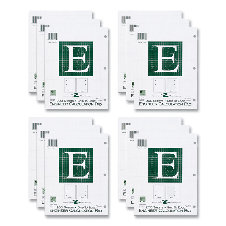 Engineer Pad, (1.25" Margin), Quad Rule (5 sq/in, 1 sq/in), 200 Light Green 8.5 x 11 Sheets/Pad, 12/Carton