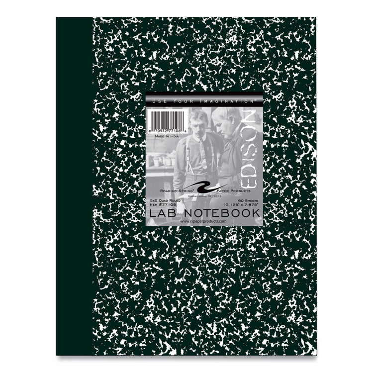 Lab and Science Marble Notebook, Quadrille Rule (5 sq/in), Green Marble Cover, (60) 10.13 x 7.88 Sheets, 24/Carton