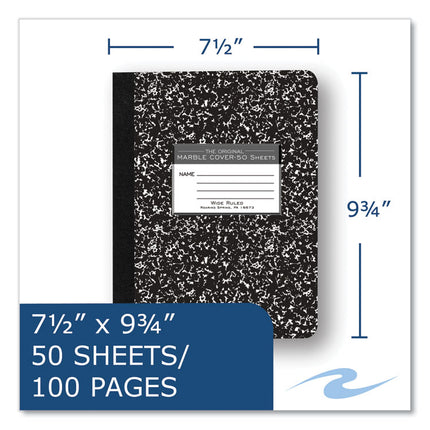 Hardcover Marble Composition Book, Wide/Legal Rule, Black Marble Cover, (50) 9.75 x 7.5 Sheets, 48/Carton
