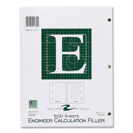 Engineer Filler Paper, 3-Hole, Frame Format/Quad Rule (5 sq/in, 1 sq/in) 500 Sheets/Pack, 5/Carton