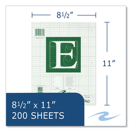 Engineer Pad, (0.5" Margins), Quad Rule (5 sq/in, 1 sq/in), 200 Light Green 8.5 x 11 Sheets/Pad, 12/Carton