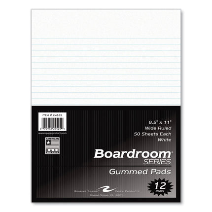 Boardroom Gummed Pad, Wide Rule, 50 White 8.5 x 11 Sheets, 72/Carton