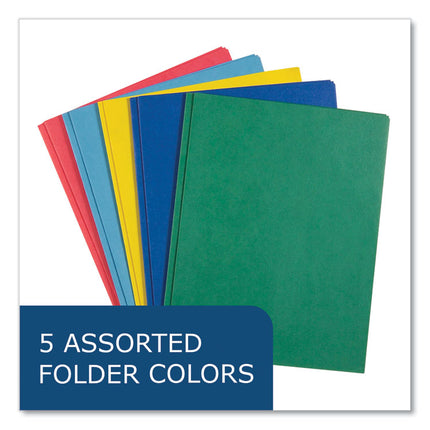 Pocket Folder with 3 Fasteners, 0.5" Capacity, 11 x 8.5, Assorted Colors, 100/Carton