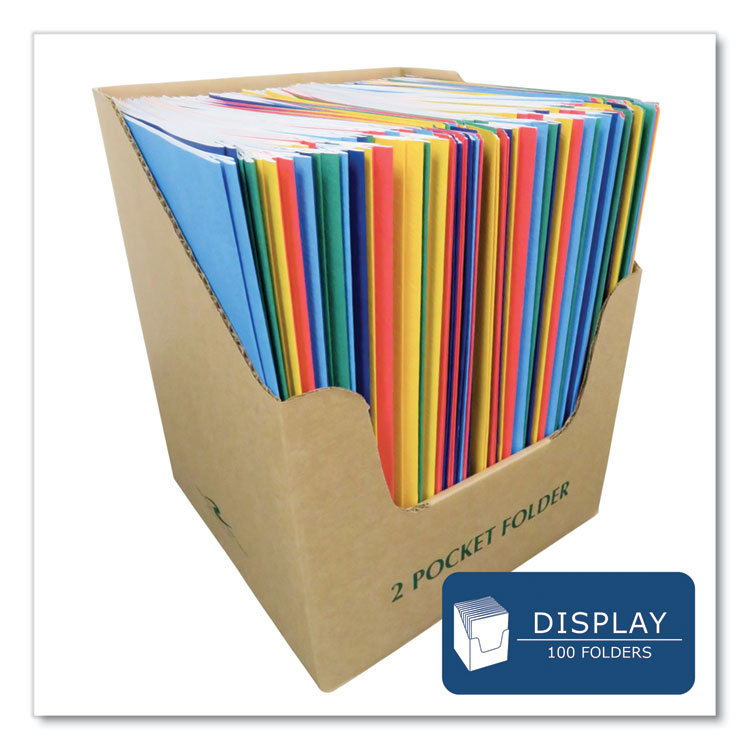 Pocket Folder with 3 Fasteners, 0.5" Capacity, 11 x 8.5, Assorted Colors, 100/Carton